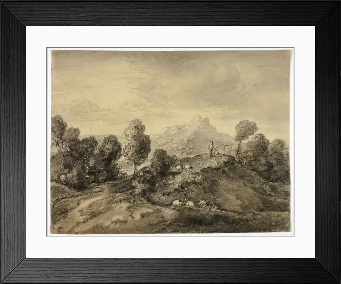 Framed Print : Hilly Landscape with Shepherd and Flock, n.d. Creator: Unknown Framed Print : Hilly Landscape with Shepherd and Flock, n.d. Creator: Unknown
