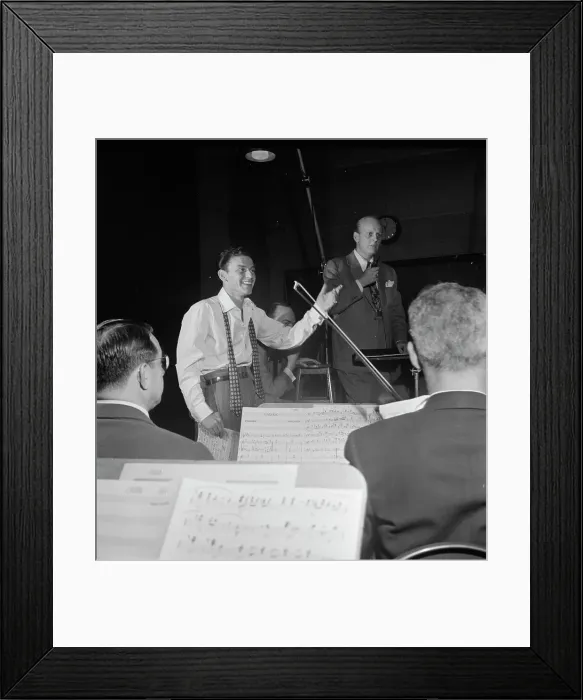Framed Print : Portrait of Frank Sinatra and Axel Stordahl, Liederkrantz Hall, New York, N.Y. ca. 1947. Creator: William Paul Gottlieb Framed Print : Portrait of Frank Sinatra and Axel Stordahl, Liederkrantz Hall, New York, N.Y. ca. 1947. Creator: William Paul Gottlieb