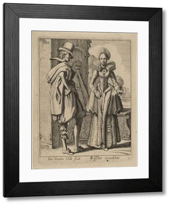 Framed Print : Two Figures in Costume. Creator: Jan van de Velde II Framed Print : Two Figures in Costume. Creator: Jan van de Velde II