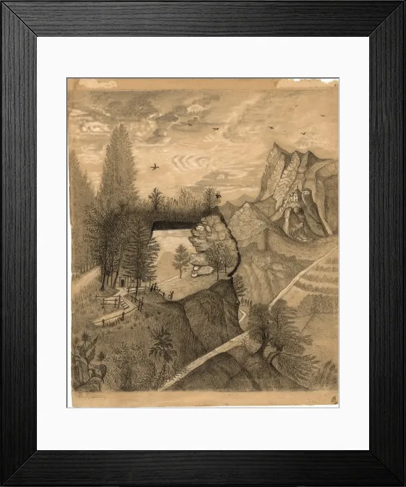 Framed Print : Hikers climbing up to a Mountain Chalet, c. 1888. Creator: Henri Rousseau