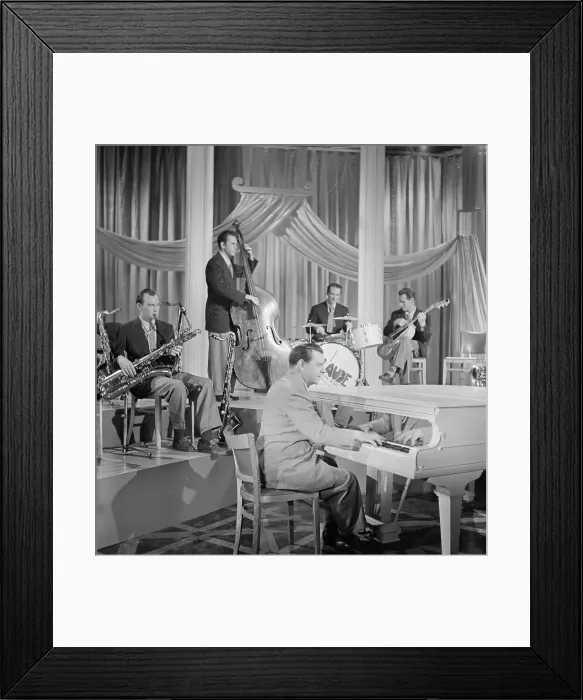 Framed Print : Portrait of Micky Folus, Joe Shulman, Claude Thornhill, Billy Exiner...Beautiful Doll, N.Y. 1947. Creator: William Paul Gottlieb Framed Print : Portrait of Micky Folus, Joe Shulman, Claude Thornhill, Billy Exiner...Beautiful Doll, N.Y. 1947. Creator: William Paul Gottlieb