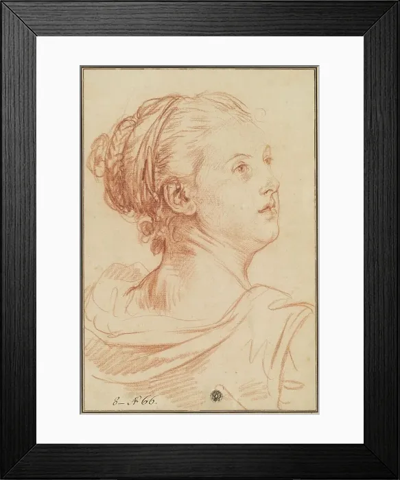Framed Print : Head of a Woman Looking Back Over Her Shoulder. Creator: Jean-Baptiste Greuze Framed Print : Head of a Woman Looking Back Over Her Shoulder. Creator: Jean-Baptiste Greuze