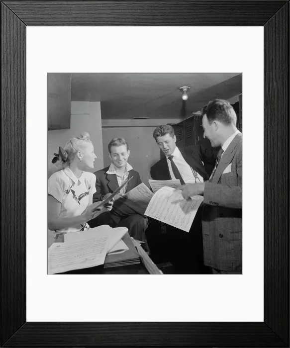 Framed Print : Portrait of Jerry Wald, Gordon MacRae, Mel Tormé, Marion...Saturday Teentimers Show, N.Y. 1947. Creator: William Paul Gottlieb Framed Print : Portrait of Jerry Wald, Gordon MacRae, Mel Tormé, Marion...Saturday Teentimers Show, N.Y. 1947. Creator: William Paul Gottlieb