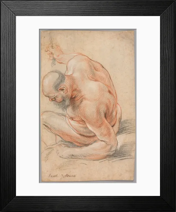Framed Print : Nude Old Man Seated, Leaning on His Forearm, Facing Left, c. 1640. Creator: Jacob Jordaens Framed Print : Nude Old Man Seated, Leaning on His Forearm, Facing Left, c. 1640. Creator: Jacob Jordaens