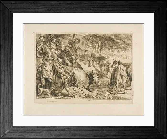 Framed Print : The Master Pulls the Cow Out of the Ditch by its Tail, 1652. Creator: Jacob Jordaens Framed Print : The Master Pulls the Cow Out of the Ditch by its Tail, 1652. Creator: Jacob Jordaens