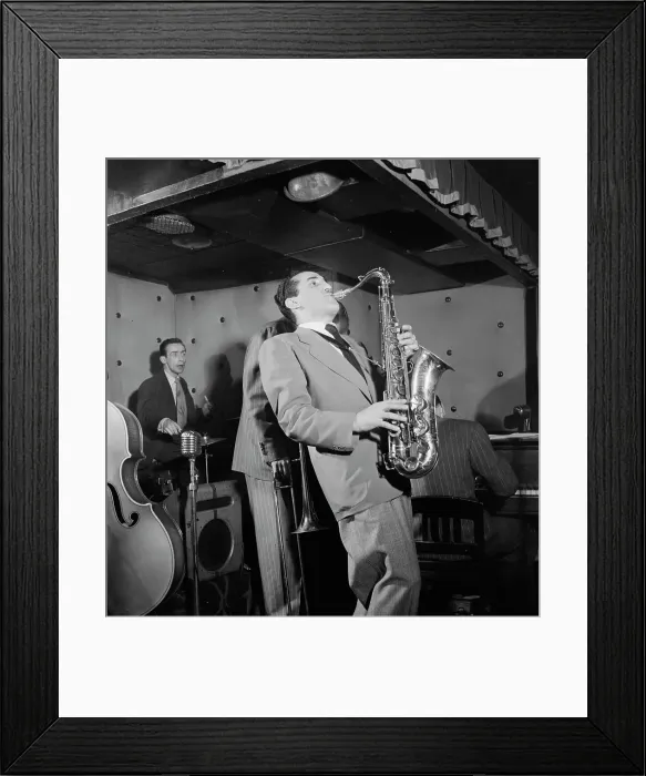Framed Print : Portrait of Charlie Ventura, Dave Tough, Bill Harris, and Ralph Burns, Three Deuces, N.Y. 1947. Creator: William Paul Gottlieb Framed Print : Portrait of Charlie Ventura, Dave Tough, Bill Harris, and Ralph Burns, Three Deuces, N.Y. 1947. Creator: William Paul Gottlieb