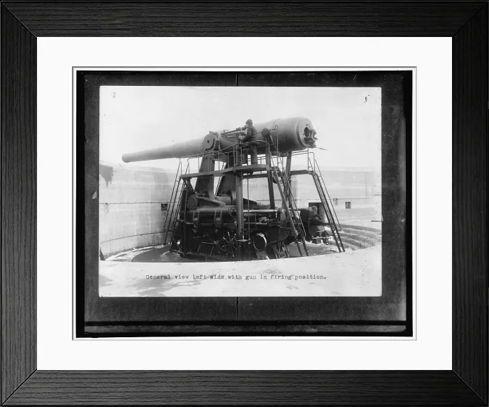 Framed Print : General view left side with gun in firing position, between 1910 and 1920. Creator: Harris & Ewing. General view left side with gun in firing position, between 1910 and 1920. Creator: Harris & Ewing
