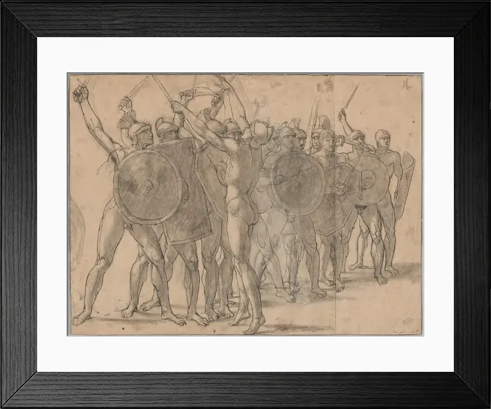 Framed Print : Nude Soldiers Gesticulating with Their Weapons (recto); Two Drapery Studies for the... 1796 / 97. Creator: Jacques-Louis David Framed Print : Nude Soldiers Gesticulating with Their Weapons (recto); Two Drapery Studies for the... 1796 / 97. Creator: Jacques-Louis David