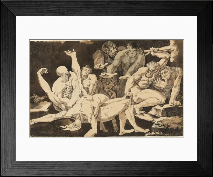 Framed Print : Nude Male Figures Bearing the Bodies of their Dead Companions, c. 1779. Creator: James Jefferys Framed Print : Nude Male Figures Bearing the Bodies of their Dead Companions, c. 1779. Creator: James Jefferys