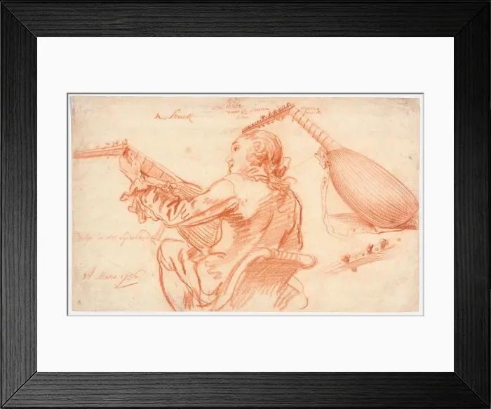 Framed Print : Sketches of a Lute Player and Lute, 1756. Creator: Jan Garemijn Framed Print : Sketches of a Lute Player and Lute, 1756. Creator: Jan Garemijn