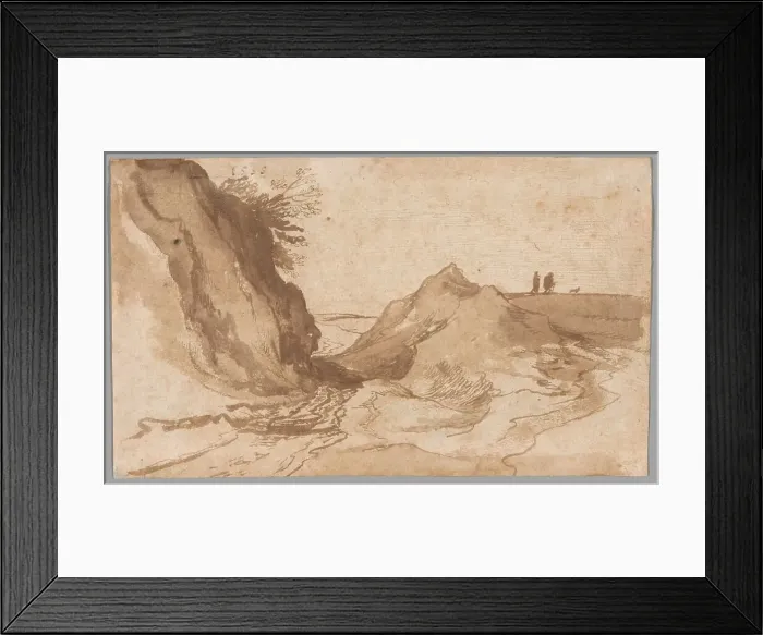 Framed Print : A Hilly Landscape with Figures Near a Ravine, 1595. Creator: Jan Brueghel the Elder Framed Print : A Hilly Landscape with Figures Near a Ravine, 1595. Creator: Jan Brueghel the Elder