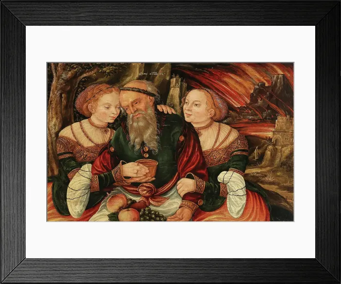 Framed Print : Lot and his Daughters, c. 1570. Creator: Thiem, Veit (?-ca 1574) Framed Print : Lot and his Daughters, c. 1570. Creator: Thiem, Veit (?-ca 1574)