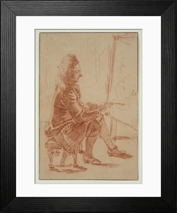 Framed Print : A Bewigged Painter (Possibly Claude Audran), Seated at his Easel, Seen in Profile, c. 1709. Creator: Jean-Antoine Watteau Framed Print : A Bewigged Painter (Possibly Claude Audran), Seated at his Easel, Seen in Profile, c. 1709. Creator: Jean-Antoine Watteau