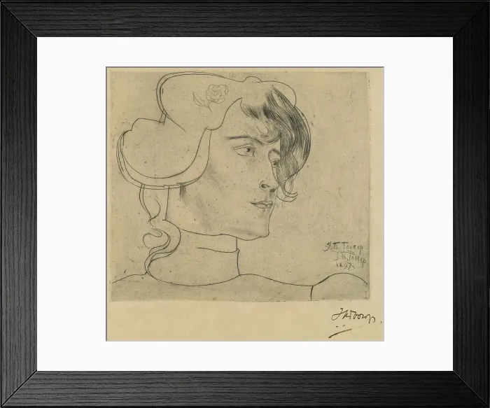 Framed Print : Head of a Woman (Marguérite Adolphine Helfrich), 1897. Creator: Jan Toorop Framed Print : Head of a Woman (Marguérite Adolphine Helfrich), 1897. Creator: Jan Toorop