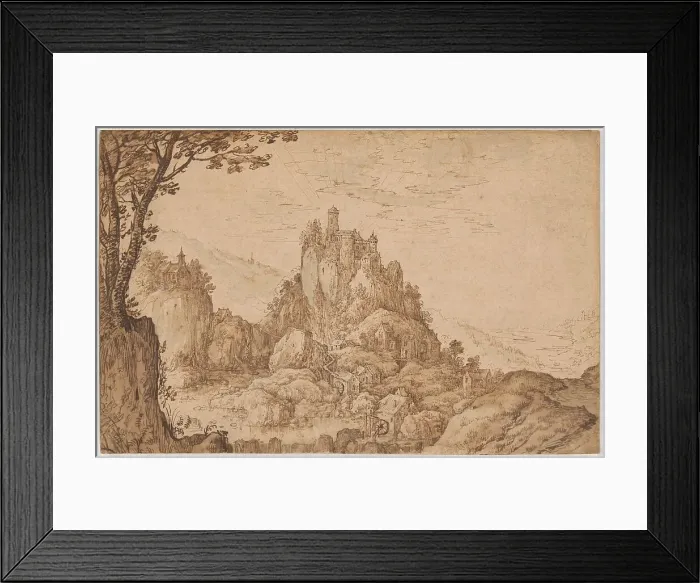 Framed Print : A Castle on a Crag in a Mountainous Landscape, late 1590s. Creator: Joos de Momper, the younger Framed Print : A Castle on a Crag in a Mountainous Landscape, late 1590s. Creator: Joos de Momper, the younger