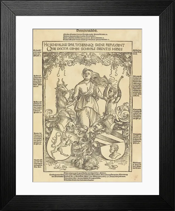 Framed Print : Coat of Arms of Scheurl and Tucher Families, 1512. Creator: Wolf Traut Framed Print : Coat of Arms of Scheurl and Tucher Families, 1512. Creator: Wolf Traut