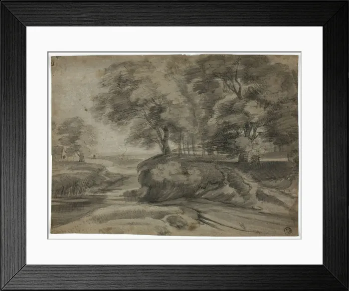 Framed Print : River Landscape with Wooded Banks, n.d. Creator: Lodewijk de Vadder Framed Print : River Landscape with Wooded Banks, n.d. Creator: Lodewijk de Vadder
