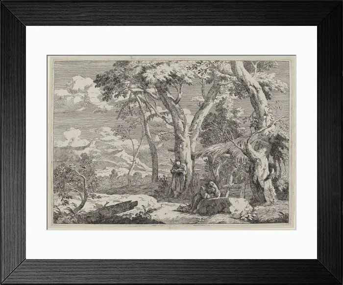 Framed Print : Wilderness Landscape with Two Monks. Creator: Marco Ricci