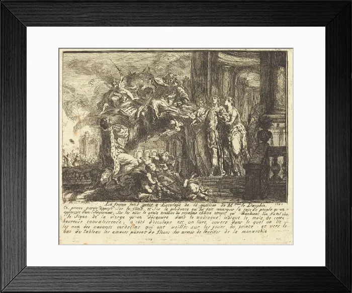 Framed Print : Allegory of the Dauphin's Convalescence (Allegorie sur la convalescence du Dauphin), 1752. Creator: Gabriel de Saint-Aubin Framed Print : Allegory of the Dauphin's Convalescence (Allegorie sur la convalescence du Dauphin), 1752. Creator: Gabriel de Saint-Aubin