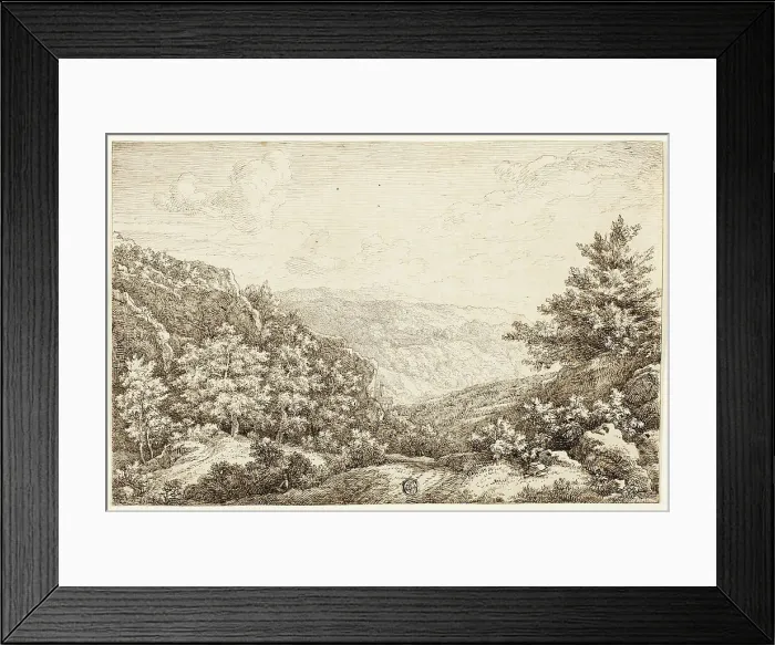Framed Print : Landscape with Wooded Hills, Seated Figure, 1756. Creator: Nicolaes Emmanuel Perij Framed Print : Landscape with Wooded Hills, Seated Figure, 1756. Creator: Nicolaes Emmanuel Perij
