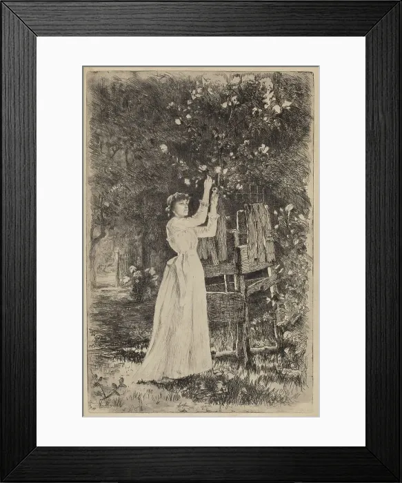 Framed Print : Untitled (Woman Picking Blossoms), c. 1890. Creator: Charles Yardley Turner Framed Print : Untitled (Woman Picking Blossoms), c. 1890. Creator: Charles Yardley Turner