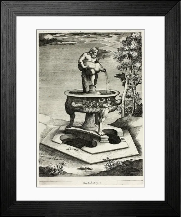 Framed Print : Fountain with Silenus in the Garden of the Cesi Palace near Rome, 1581. Creator: Pieter Perret Framed Print : Fountain with Silenus in the Garden of the Cesi Palace near Rome, 1581. Creator: Pieter Perret
