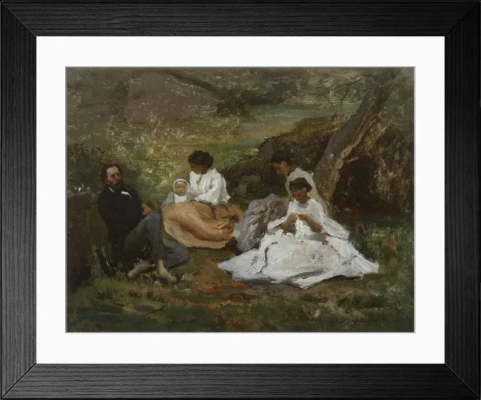 Framed Print : Réunion de famille à Bourron-Marlotte (Théodore de Banville dans la forêt de Fontainebleau), 1857. Creator: Jules Breton Framed Print : Réunion de famille à Bourron-Marlotte (Théodore de Banville dans la forêt de Fontainebleau), 1857. Creator: Jules Breton