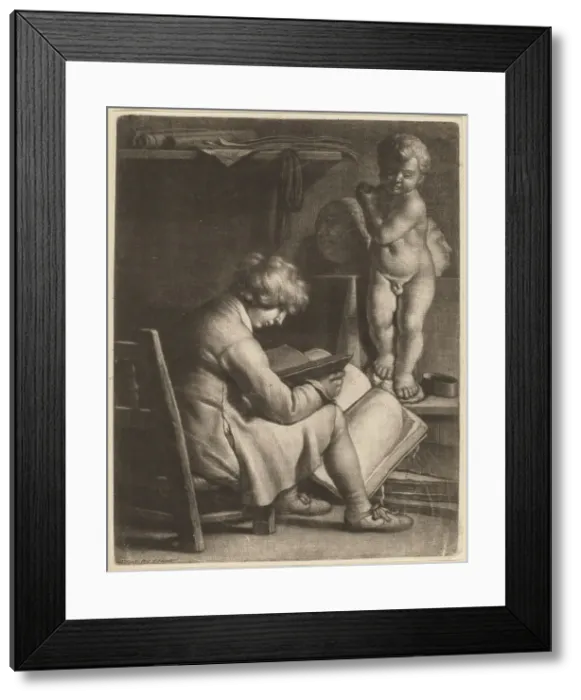 Framed Print : Young Artist with a Statue of Cupid. Creator: Wallerant Vaillant Framed Print : Young Artist with a Statue of Cupid. Creator: Wallerant Vaillant