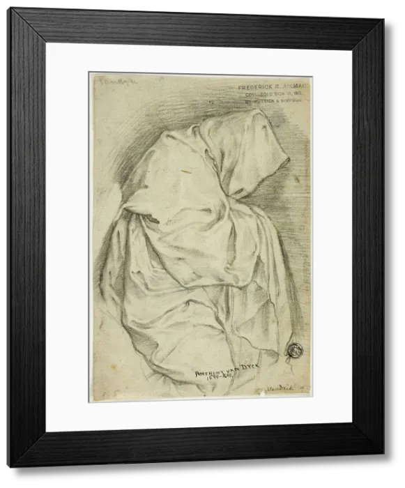 Framed Print : Draped with Hooded Figure (recto); Two Sketches of Swans in Water (verso), n.d Framed Print : Draped with Hooded Figure (recto); Two Sketches of Swans in Water (verso), n.d