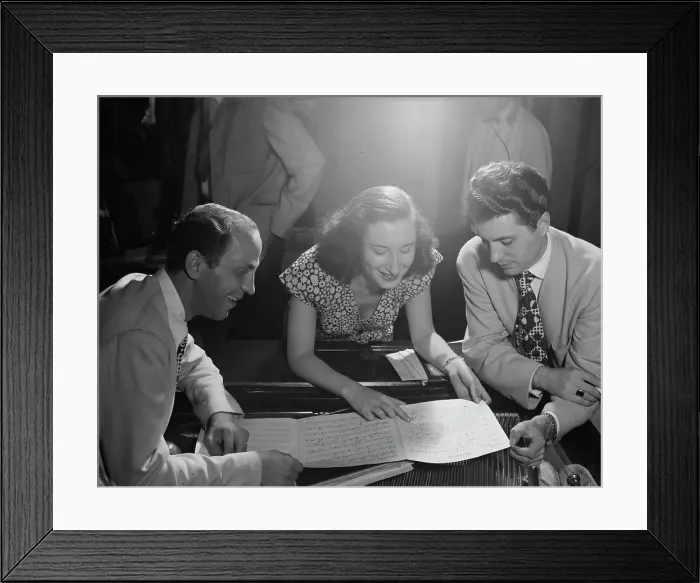 Framed Print : Portrait of Clyde Lombardi, Barbara Carroll, and Chuck Wayne, Downbeat, N.Y. ca. Sept. 1947. Creator: William Paul Gottlieb Framed Print : Portrait of Clyde Lombardi, Barbara Carroll, and Chuck Wayne, Downbeat, N.Y. ca. Sept. 1947. Creator: William Paul Gottlieb