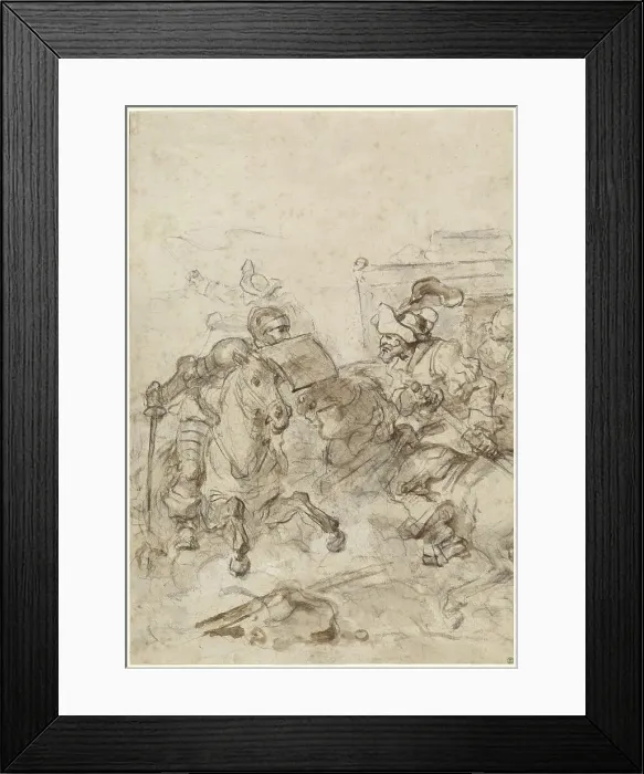 Framed Print : Don Quixote Attacking the Biscayan, 1780s. Creator: Jean-Honore Fragonard Framed Print : Don Quixote Attacking the Biscayan, 1780s. Creator: Jean-Honore Fragonard