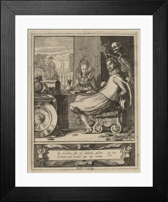 Framed Print : Death Taking a Couple by Surprise. Creator: Jan van de Velde II Framed Print : Death Taking a Couple by Surprise. Creator: Jan van de Velde II