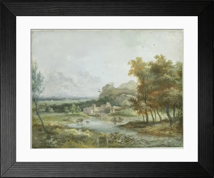 Framed Print : Italian Landscape with a Boating Party. Creator: Louis Gabriel Moreau Framed Print : Italian Landscape with a Boating Party. Creator: Louis Gabriel Moreau