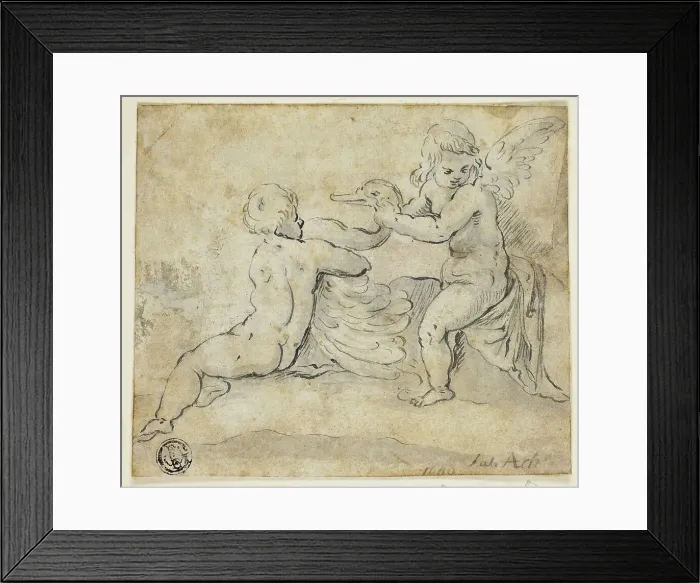 Framed Print : Putti Holding Swan, n.d Framed Print : Putti Holding Swan, n.d