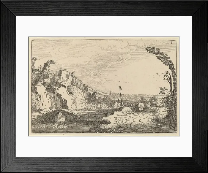 Framed Print : Cascade under a Stone Bridge, c. 1616. Creator: Jan van de Velde II Framed Print : Cascade under a Stone Bridge, c. 1616. Creator: Jan van de Velde II