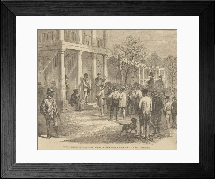 Framed Print : Selling a freedman to pay his fine, at Monticello, Florida, 1867. Creator: James Edward Taylor Framed Print : Selling a freedman to pay his fine, at Monticello, Florida, 1867. Creator: James Edward Taylor