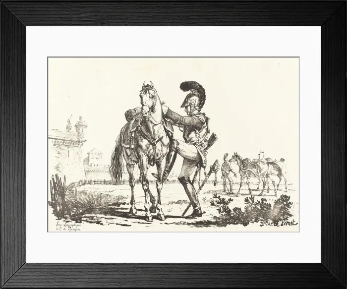 Framed Print : Carabinier Mounting a Horse. Creator: Carle Vernet Framed Print : Carabinier Mounting a Horse. Creator: Carle Vernet