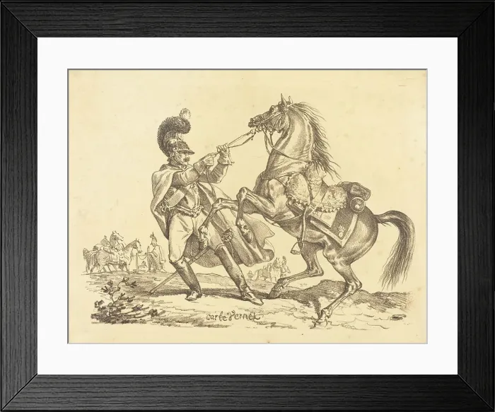 Framed Print : Cuirassier retenant son cheval qui se cabre, in or after 1816. Creator: Carle Vernet Framed Print : Cuirassier retenant son cheval qui se cabre, in or after 1816. Creator: Carle Vernet