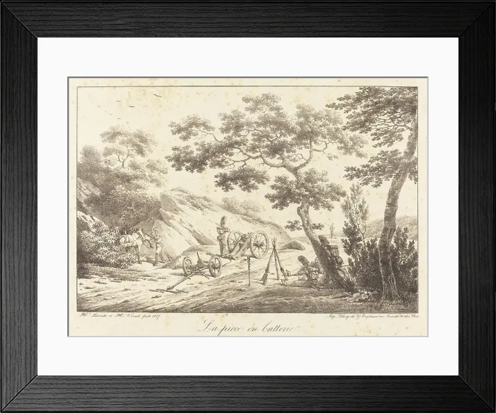 Framed Print : La piece en batterie, 1817. Creator: Emile Jean-Horace Vernet Framed Print : La piece en batterie, 1817. Creator: Emile Jean-Horace Vernet