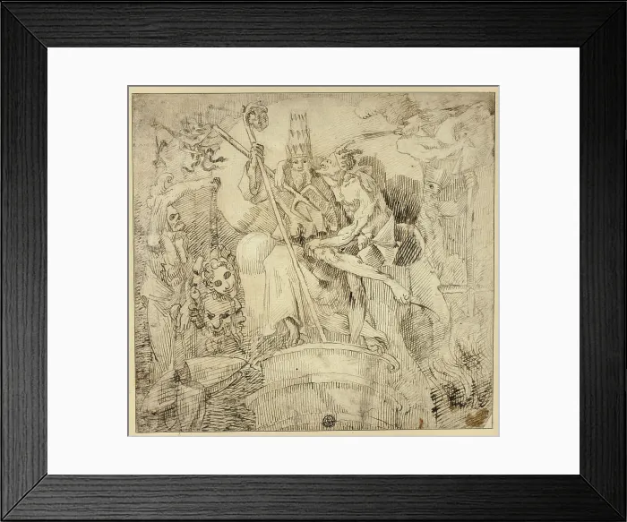 Framed Print : Pope Embraced by Devil, n.d. Creator: Unknown Framed Print : Pope Embraced by Devil, n.d. Creator: Unknown