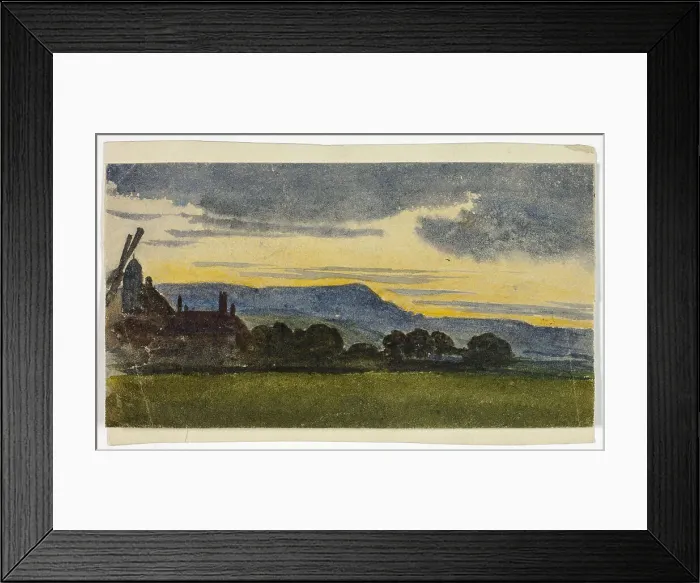 Framed Print : Hilly Landscape at Sunset, c. 1830. Creator: Unknown Framed Print : Hilly Landscape at Sunset, c. 1830. Creator: Unknown