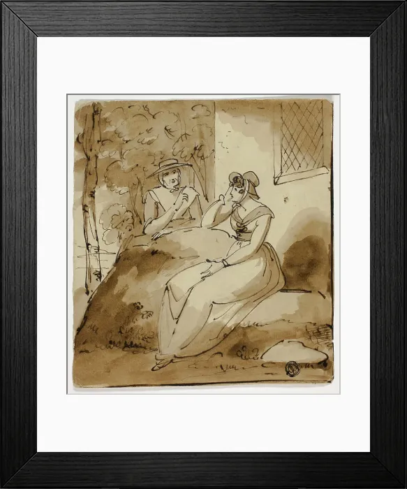 Framed Print : Two Women Conversing Near House, 1790. Creator: Unknown Framed Print : Two Women Conversing Near House, 1790. Creator: Unknown
