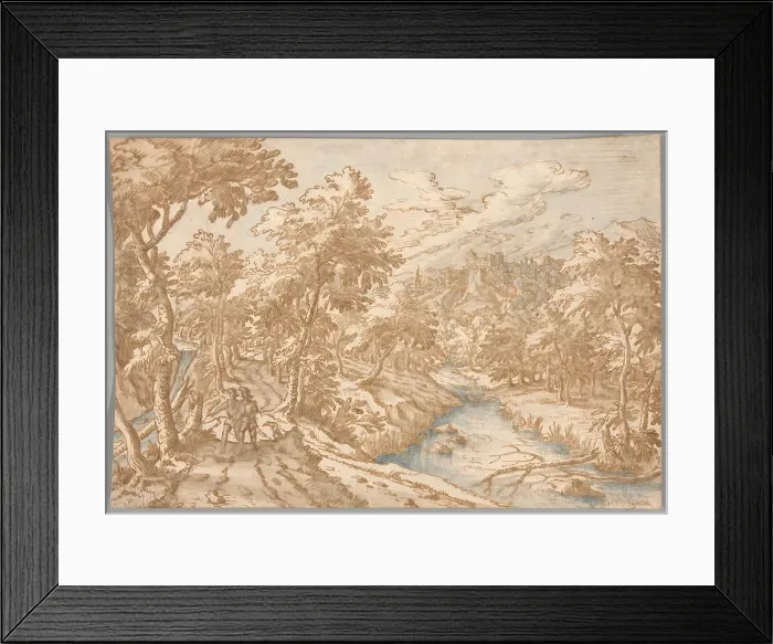Framed Print : Landscape with Two Men Walking, 1580 / 1631. Creator: Tobias Verhaecht Framed Print : Landscape with Two Men Walking, 1580 / 1631. Creator: Tobias Verhaecht