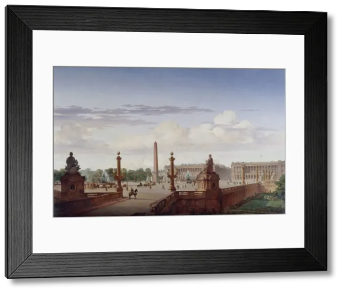 Framed Print : La place de la Concorde, vue de la terrasse du bord de l'eau ; le roi Louis-Philippe... 1846. Creator: Jean-Charles Geslin Framed Print : La place de la Concorde, vue de la terrasse du bord de l'eau ; le roi Louis-Philippe... 1846. Creator: Jean-Charles Geslin