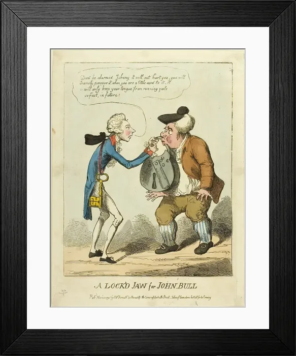 Framed Print : A Lock'd Jaw for John Bull, published November 23, 1795. Creator: Unknown Framed Print : A Lock'd Jaw for John Bull, published November 23, 1795. Creator: Unknown