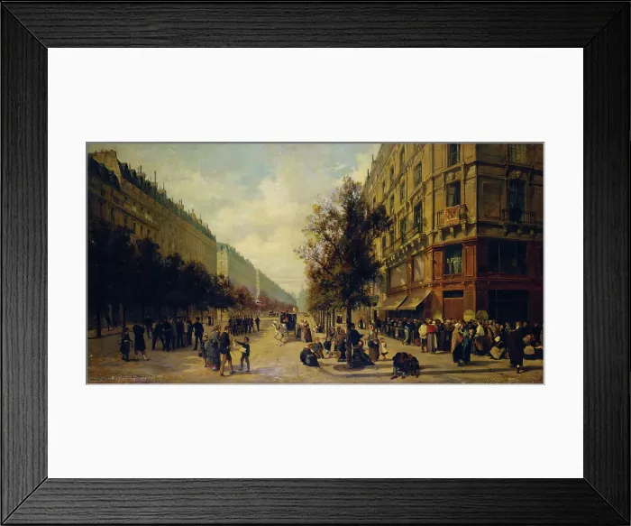 Framed Print : Queue à la porte d'une épicerie (angle de la rue Réaumur et du boulevard Sébastopol)... 1871. Creators: Alfred Decaen, Jacques Guiaud Framed Print : Queue à la porte d'une épicerie (angle de la rue Réaumur et du boulevard Sébastopol)... 1871. Creators: Alfred Decaen, Jacques Guiaud