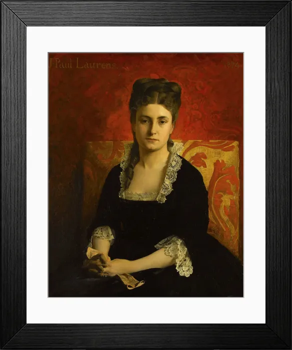 Framed Print : Portrait de femme en robe noire tenant un gant, 1874. Creator: Jean-Paul Laurens Framed Print : Portrait de femme en robe noire tenant un gant, 1874. Creator: Jean-Paul Laurens