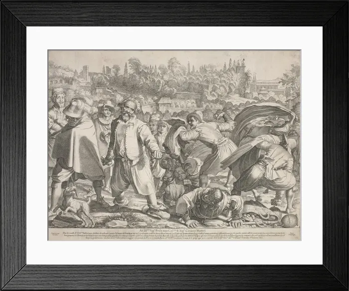 Framed Print : Brutto Buono Stoned by His Enemies. Creator: Francesco Villamena Framed Print : Brutto Buono Stoned by His Enemies. Creator: Francesco Villamena