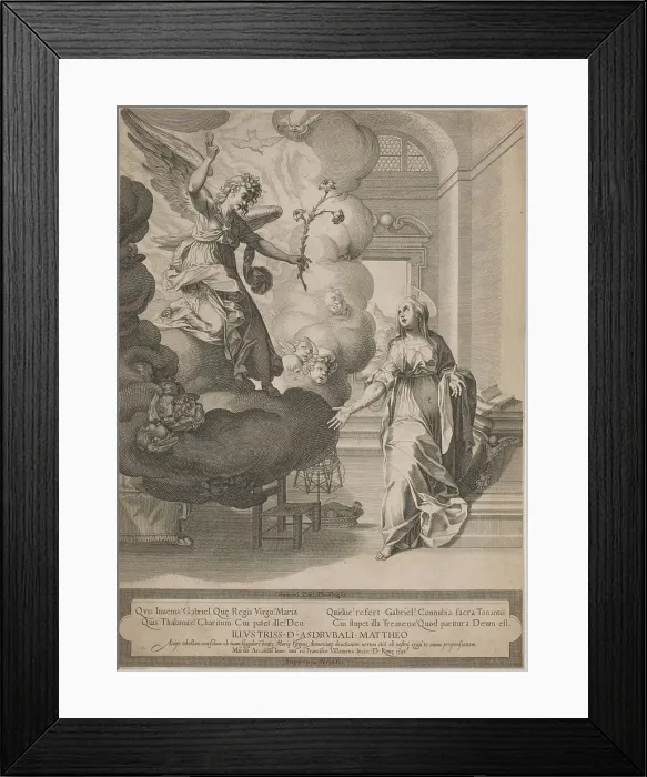 Framed Print : The Annunciation, 1598. Creator: Francesco Villamena Framed Print : The Annunciation, 1598. Creator: Francesco Villamena