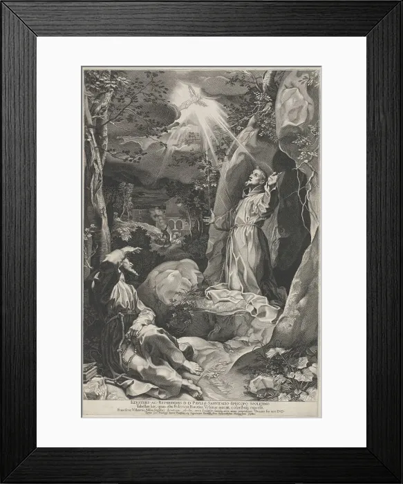 Framed Print : Saint Francis Receiving the Stigmata, 1597. Creator: Francesco Villamena Framed Print : Saint Francis Receiving the Stigmata, 1597. Creator: Francesco Villamena